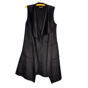 Michael Kors Long Duster Vest Black Wool Blend Open Front Sleeveless Jacket S/M